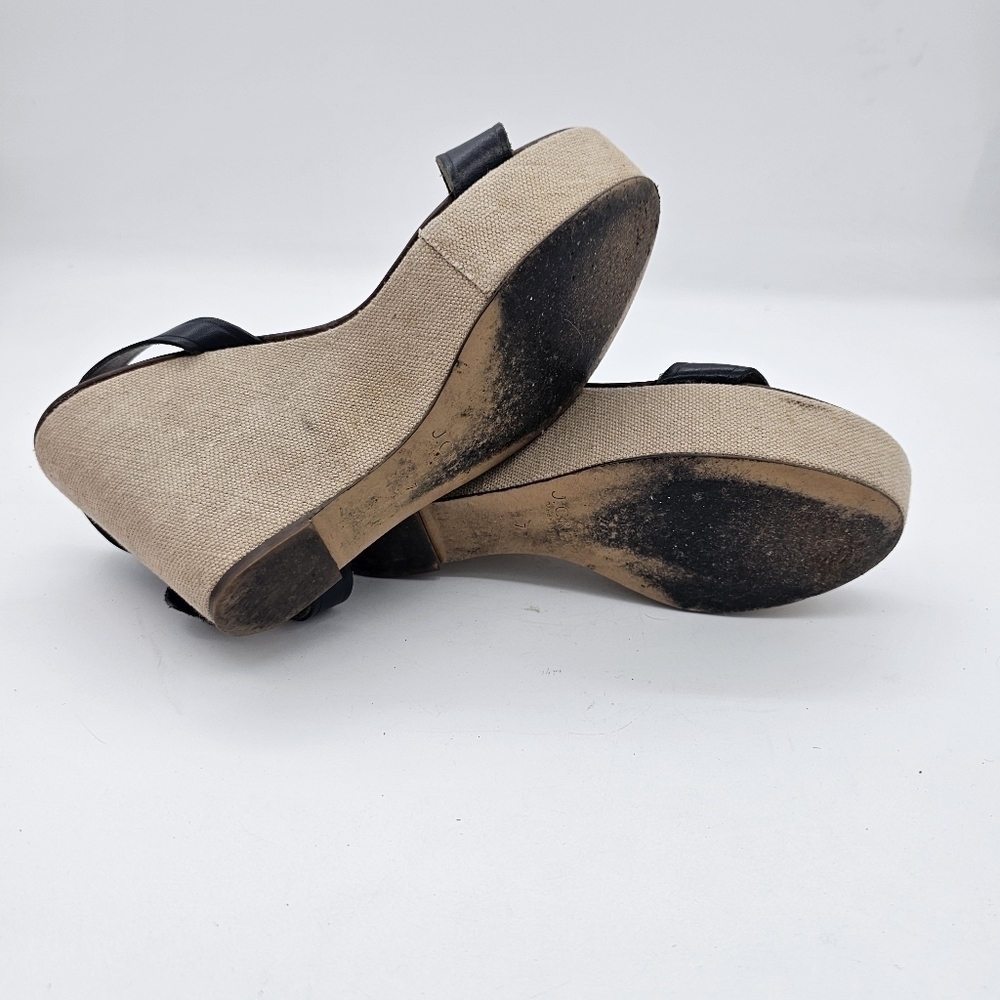 J Crew Womens Tweed Wedge Sandals Open Toe Ankle Strap Made In Italy Black 7.5 - Picture 11 of 13